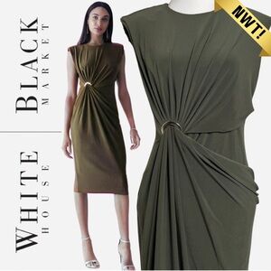 White House Black Market Draped Midi Dress | Grommet | Green | Small | NWT